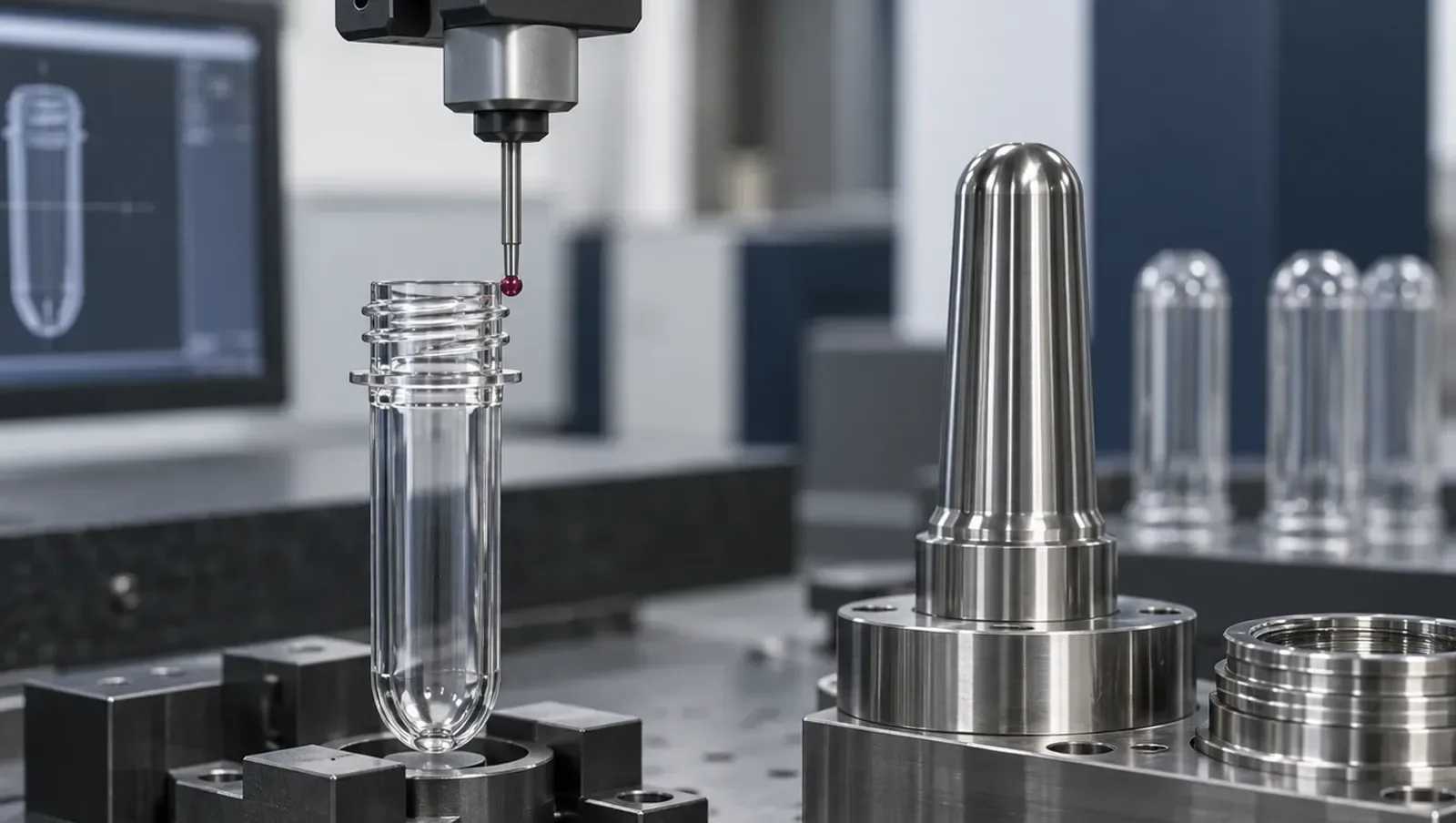 Illustrative dimensional inspection of a PET preform neck and mold components
